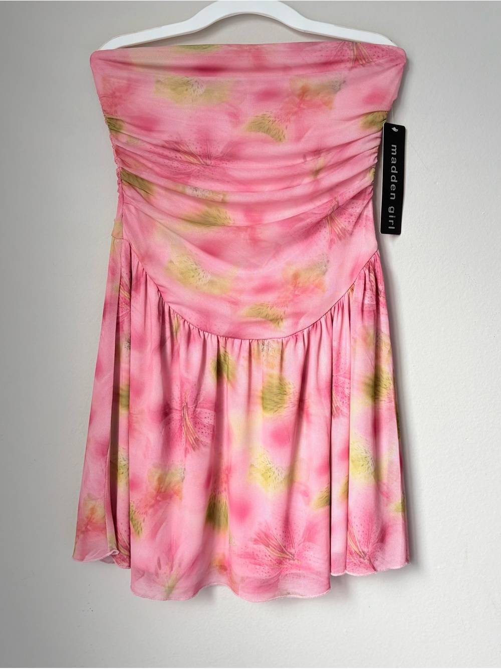 Madden Girl Pink Floral Strapless Mini Dress M